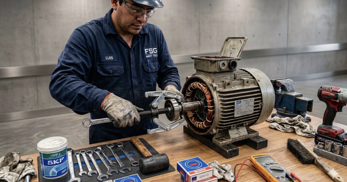 Técnico FSG en reparación de motor eléctrico trifásico